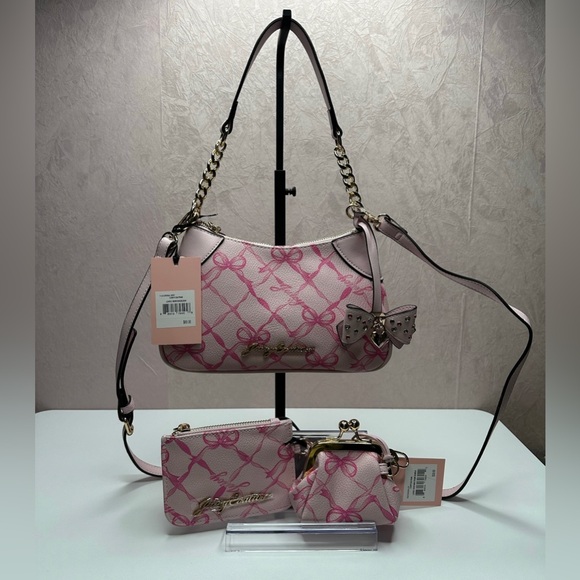 Juicy Couture Handbags - JUST IN!! Juicy Couture Chiffon Pink Lovely Bows Shoulder and Wallet Set HTF